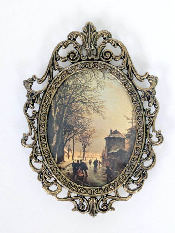 Image 1 of Set di 6 stampe d'arte vittoriane, cornice vintage in metallo dorato, Made in Italy, anni '70