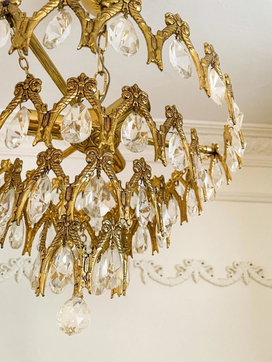 Lampadario Vintage Spagnolo in Ottone e Cristallo, Grandi Gocce, 3 Luci, Anni '70 – Glass, Brass (photo 6 of 9)