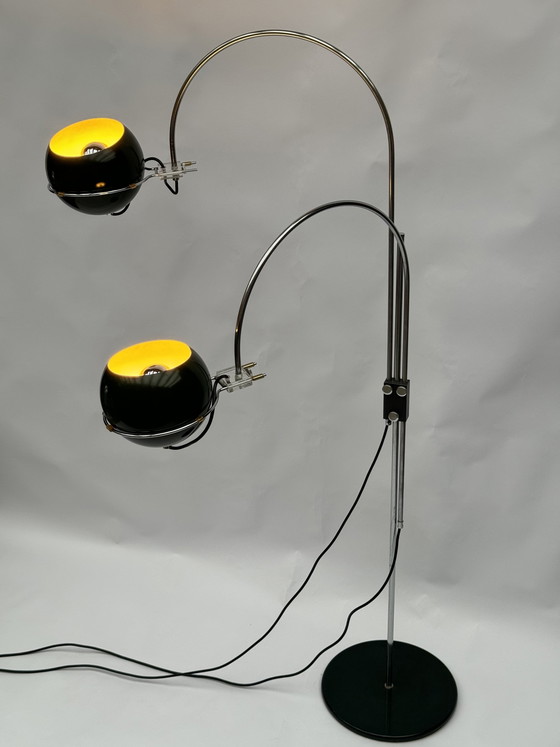 Image 1 of Lampada da terra vintage Gepo a doppio arco verde, stile moderno di metà secolo con design a bulbo oculare.