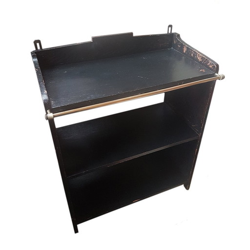 Blackened Wood Hanging Shelf with Brass Details, 1930s