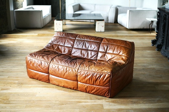 Canapé Ligne Roset, van Michel Ducaroy, model Anais, 1981 – 2 zitsbanken, Leer (photo 4 of 31)
