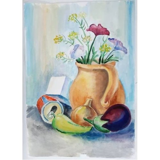 Image 1 of Dipinto ad acquerello vintage, natura morta
