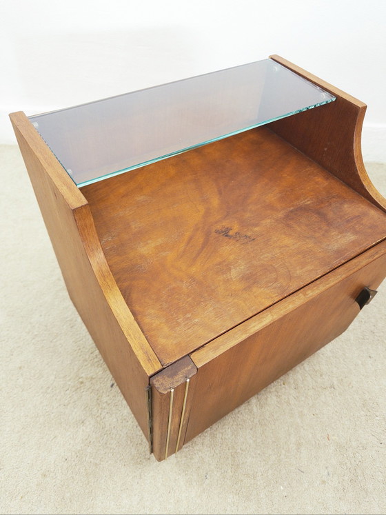 Comodino Mid century, Comodini, Legno, Vetro, Marrone (foto 4 di 7)