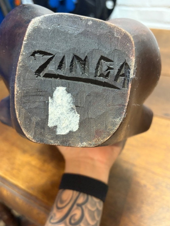 Image 1 of Busto africano vintage di metà secolo in legno massello – 41 cm – Firmato Zinga