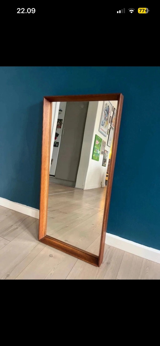 Danish Mid-Century Modern Wall Mirror in Solid Wood (Teak/Rosewood Look) – 1950s/60s