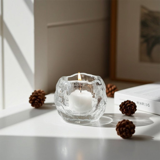 Portacandele votivo a forma di palla di neve Kosta Boda, progettato da Ann Wärff nel 1973