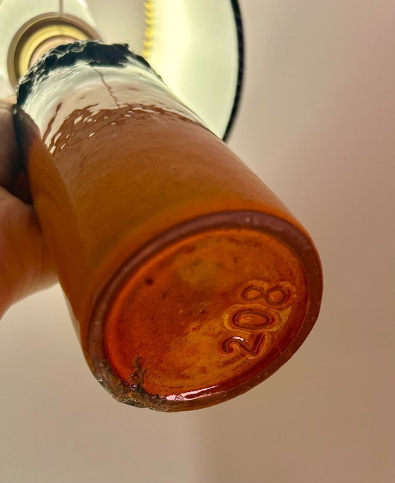 Image 1 of Wireless vase lamp upcycled from a handled vase by Kreutz Keramik and African batik fabric