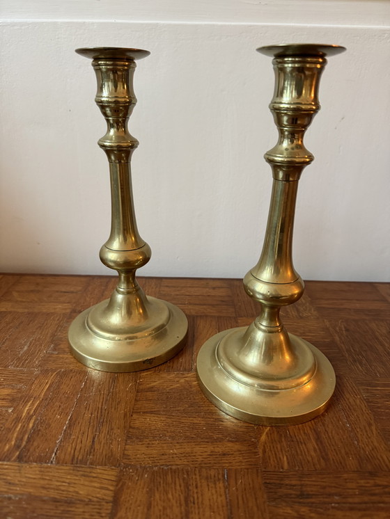 Image 1 of Coppia di candelieri in ottone dorato