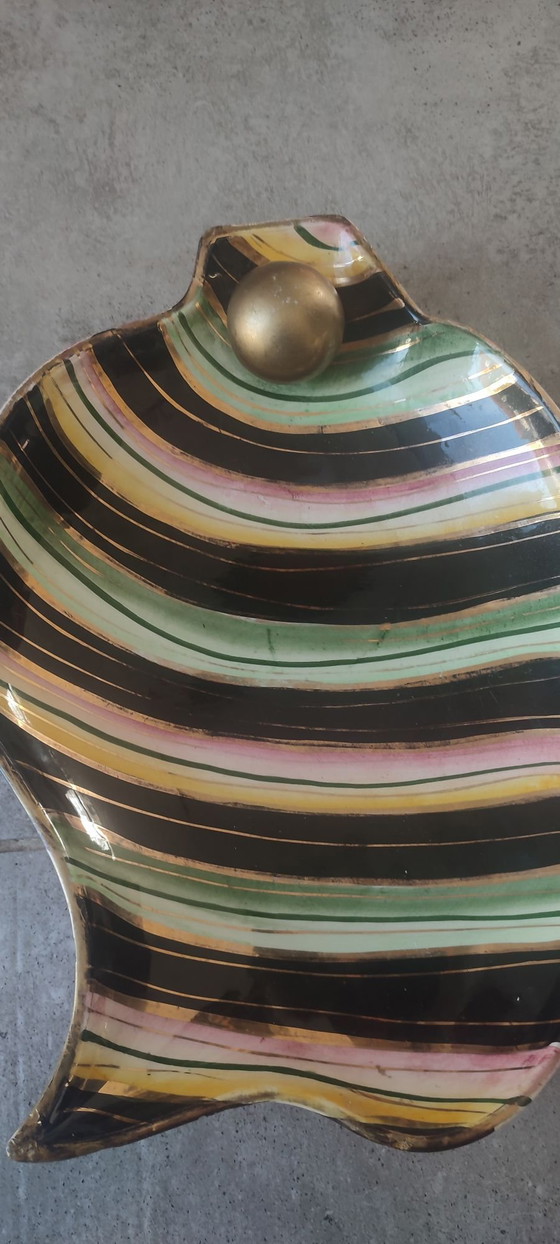 Vintage Ceramic Dish Hubert Bequet Quaregnon Gilded - N°477, Crockery, Multi Color (photo 8 of 15)