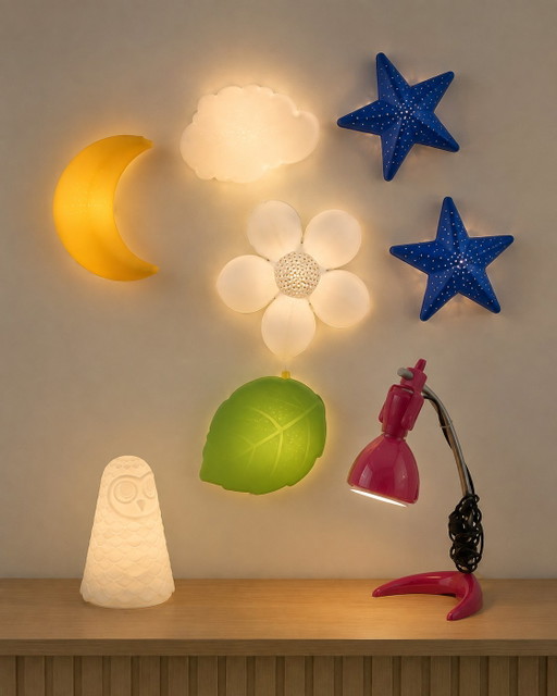 Complete set van 8 IKEA-kinderlampen – SMILA, UPPLYST, SOLBO en SNÖIG – Polyester