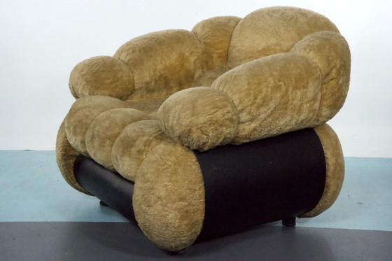 Image 1 of Space Age fauteuil van Adriano Piazzesi, crèmekleurige teddybeer en kunstleer, jaren 70, Italië