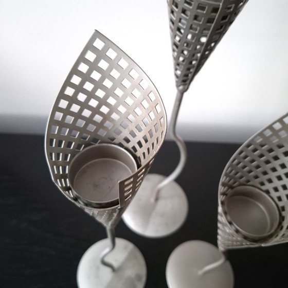 Image 1 of 3x vintage kandelaar Memphis Milano grijs metaal jaren 80