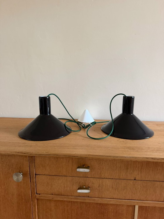Vintage 2x suspensions Holmegaard P&T - Michael Bang - Lampe design danoise, Verre, Rouge (photo 5 sur 7)