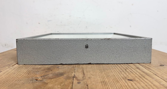 Image 1 of Grey Industrial Square Wall Clock from Pragotron, 1970s