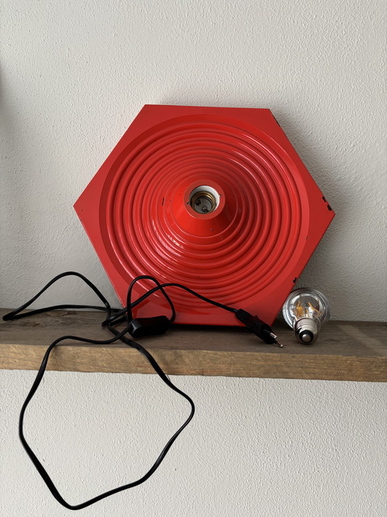 Image 1 of Lampada da parete vintage rossa GDR dal design spaziale VEB Leuchtenbau