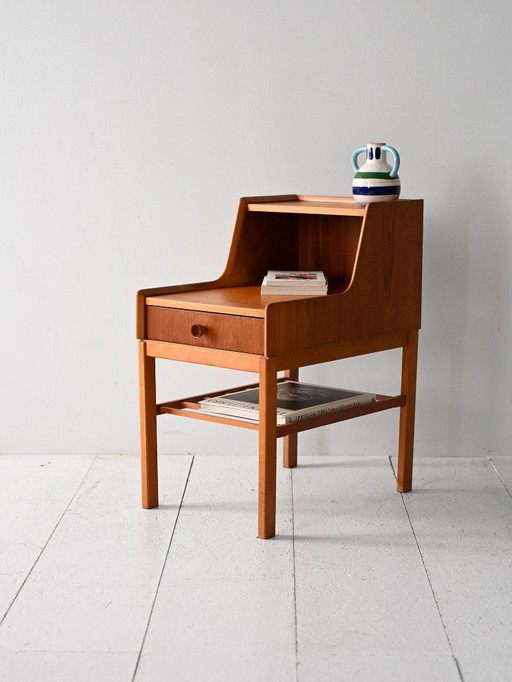 Vintage Scandinavian teak nightstand with shelves