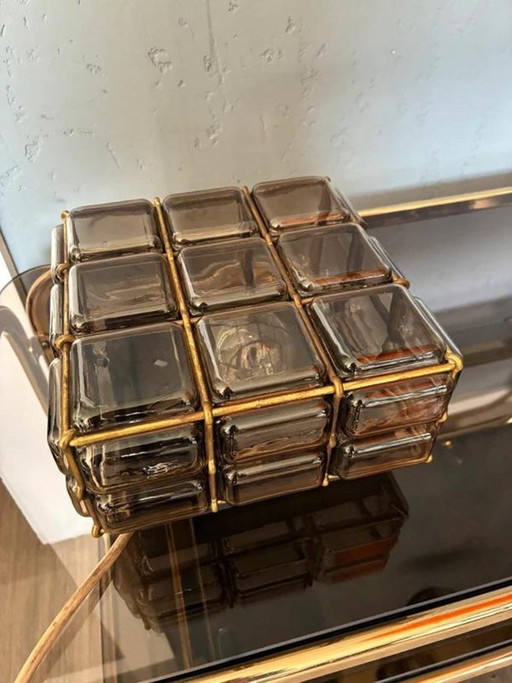 Plafonnier Limburg BOOM – Verre Fumé Laiton Lumière Années 1960
