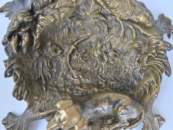 Image 1 of Vintage 1950s Hunting Scene Umbrella Stand in Gilded Brass