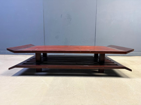 Two-Tiered Pagoda Wabi Sabi Style Coffee Table in Wood and Bamboo 1970s (photo 3 of 10)