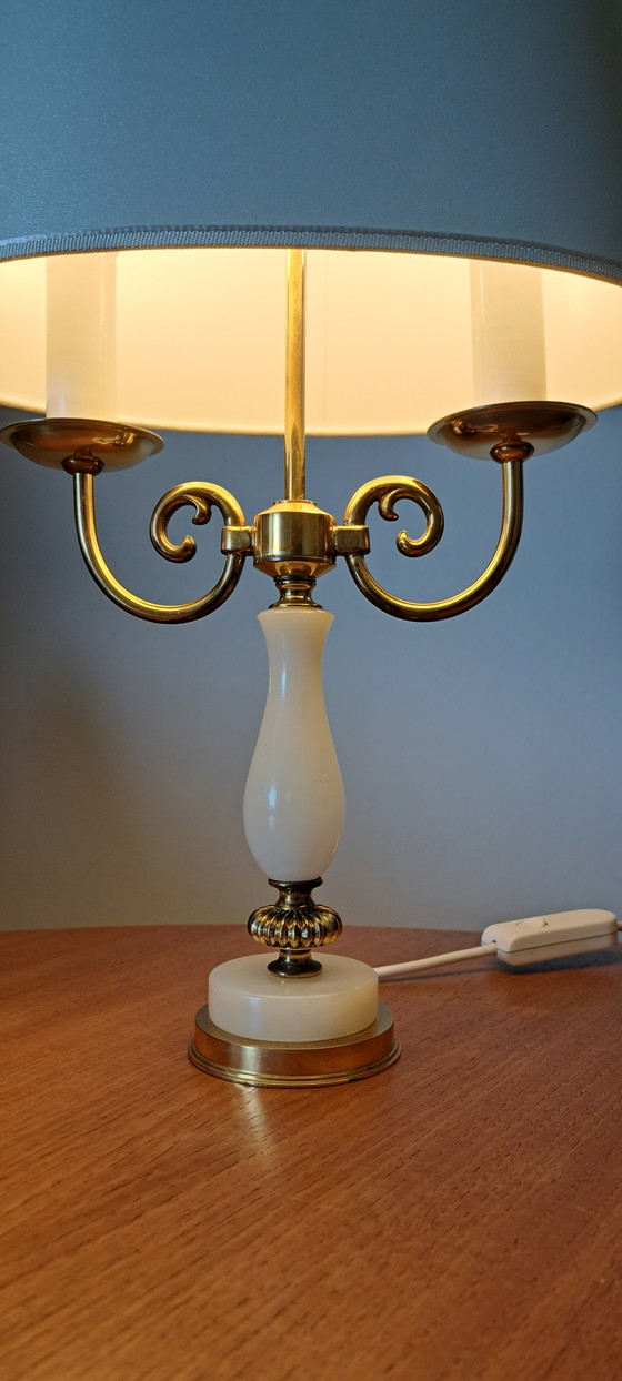 Image 1 of Vintage Brass Table Lamp with White Shade – Hollywood Regency Style