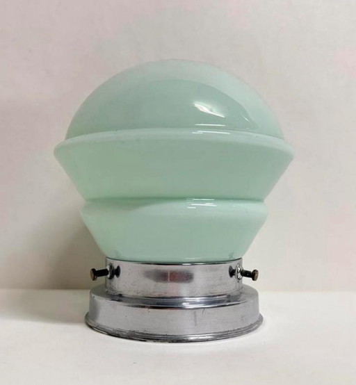 Vintage Art deco mintgroen plafonnière plafondlamp luxe nikkelen houder