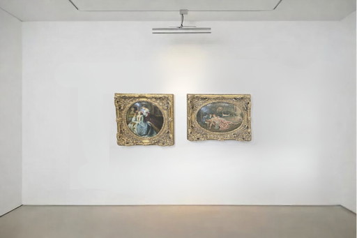 Pair of Oils on Canvas of the 18th Century Romantic Scenes Signed