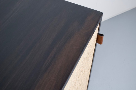 Image 1 of FLORENCE KNOLL SIDEBOARD MODEL 116 WOOD, LEATHER AND RAFFIA 1960