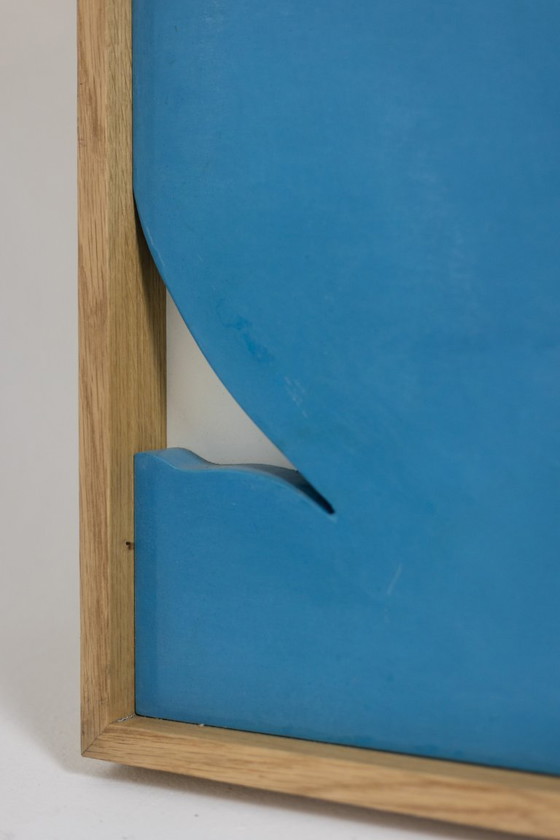 Image 1 of Bas-relief in blue lacquered wood. Contemporary work by a French artist.