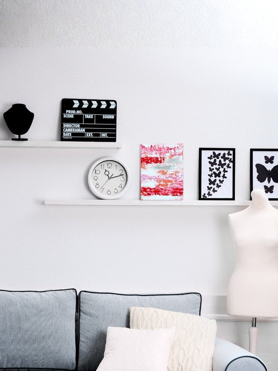 Image 1 of VOLT Eton Mess - Abstract Schilderij Roze Rood Zilver Wit - Klein Modern Kunstwerk