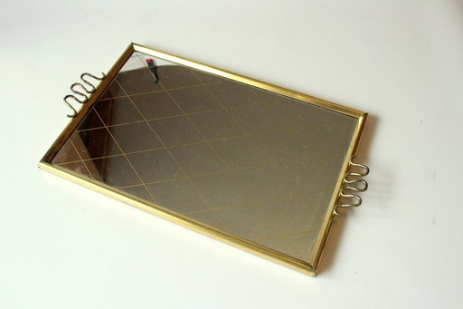 Mirror tray - brass - serving tray from the 1950s