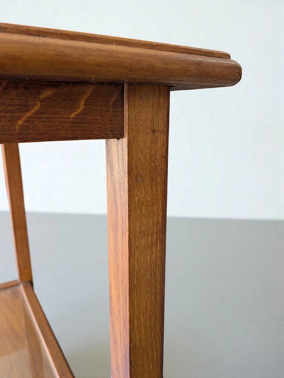 Image 1 of Carrello di servizio vintage in legno, tavolino laterale con ruote degli anni '60/'70 in stile scandinavo, solido carrel