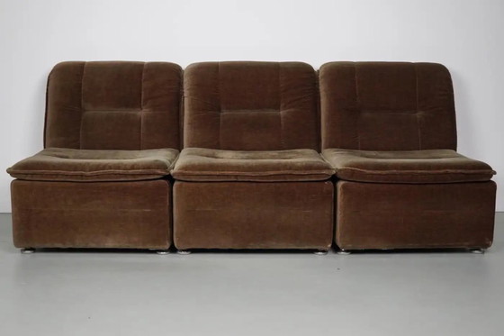 Image 1 of Vintage velvet brown/green modular sofa, 3 elements
