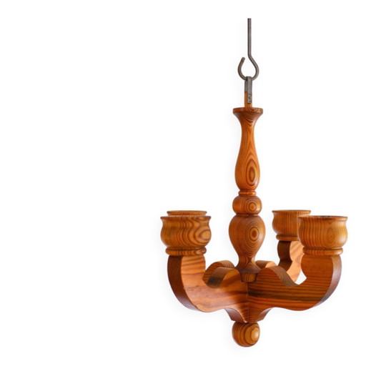 Bougeoir lustre suspendu rustique en bois de Smålandsslöjd, Suède, 1975
