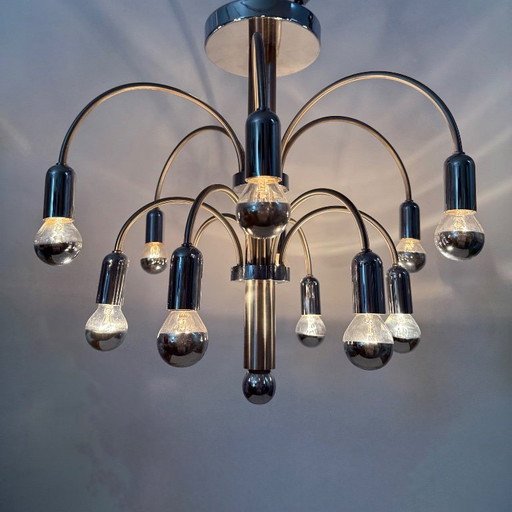 Vintage Chromed Brass Ceiling Lamp from Sciolari, 1970s