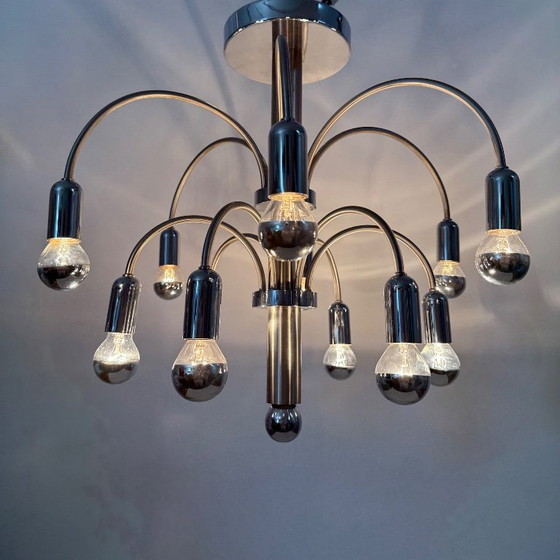 Image 1 of Lampada da soffitto vintage in ottone cromato di Sciolari, anni '70