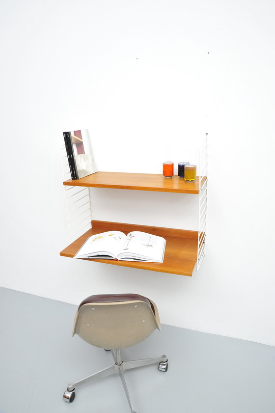 Image 1 of String Shelving System Desk And Floor In Teak With 2 Ladders By Kajsa And Nisse Strinning