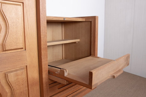 Image 1 of Doppelbuffet aus massiver Eiche und Steingutfliesen von Boleslaw Danikowski für Guillerme und Chambron für Your Home 1960.