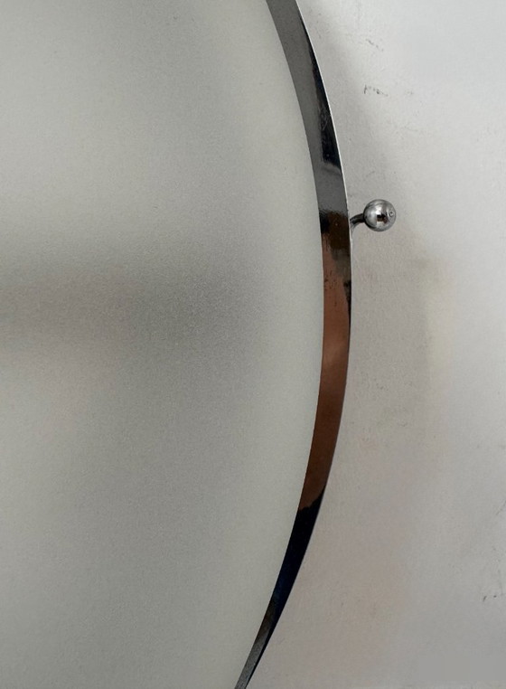 Image 1 of Applique vintage XL, metallo cromato e vetro sabbiato, Francia, 1930