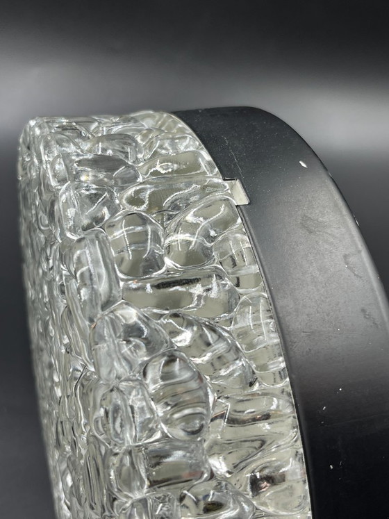 Image 1 of Brutalist round ceiling light in vintage glacier glass