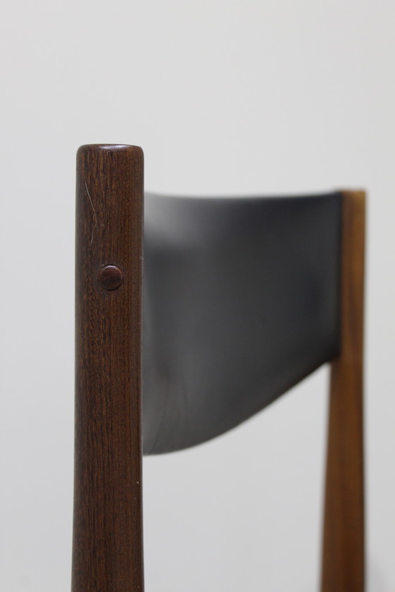 Image 1 of 4X Vintage Danish Design Dining Chairs - Teak, Black Skai, 1960s |.