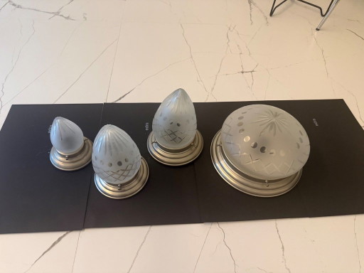 Set di 4 lampade da soffitto vintage Art Deco – Stile GISO/Gispen – Vetro tagliato – plafondlampen, Glass (photo 2 of 9)