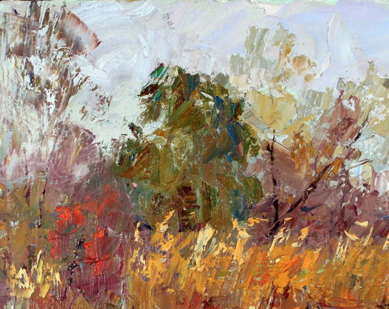 Original Oil Painting Nature Landscape Meadow Autumn Sedge, Paintings & Drawings, Canvas, Orange (photo 5 of 8)