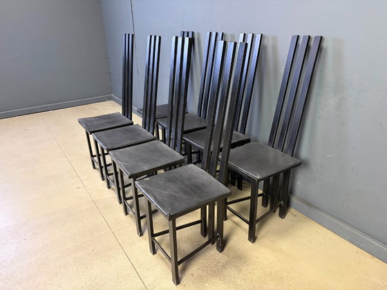Vintage Postmodern Dining Chairs Set of 8, 1980s – Leather, Metal (photo 6 of 8)