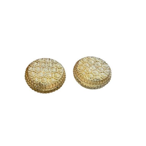 Paar vintage amberkleurig goudglas kleine bloem wand-/plafondlampen – Wandlampen (photo 8 of 8)