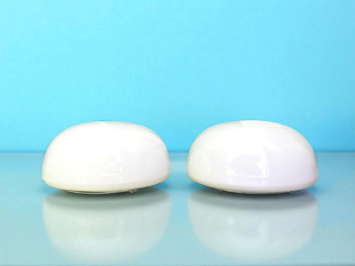 Minimalist White Opaline Glass Flush Mount Ceiling or Wall Lamps, 1990s, Set of 2