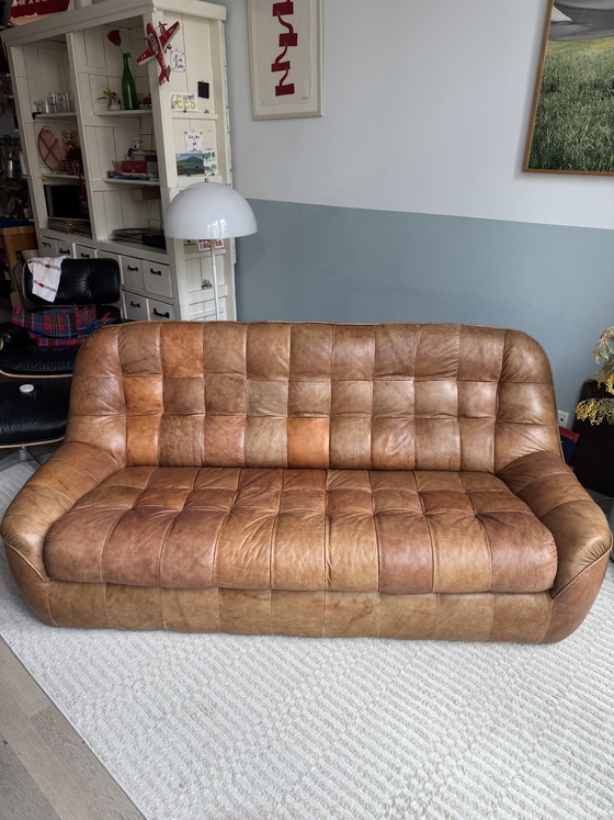 Image 1 of Canapé design vintage Ligne Roset style Togo en cuir marron