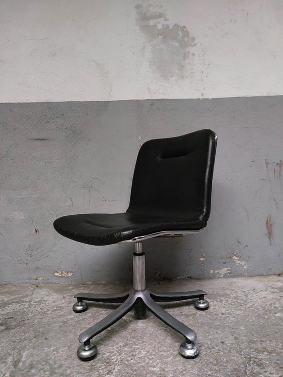 Image 1 of Swissform desk chair in chrome and black leather from sitag, 1970s