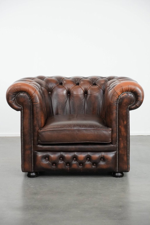 Brauner Chesterfield-Sessel aus Rindsleder im englischen Stil