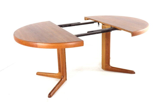 Round 2x extendable teak Dining table vintage Danish restored, Wood, Brown, Mid Century Modern (photo 10 of 15)