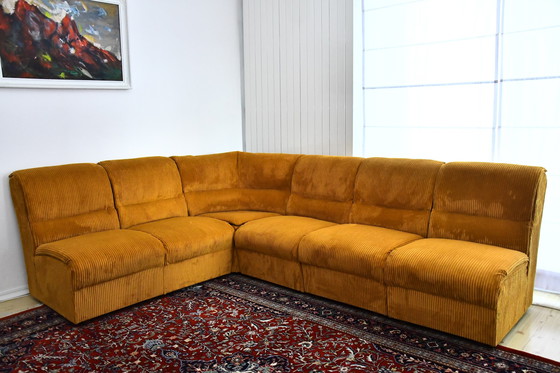Image 1 of Yellow Corduroy Angle Modular Sofa, 1970s, Set of 6